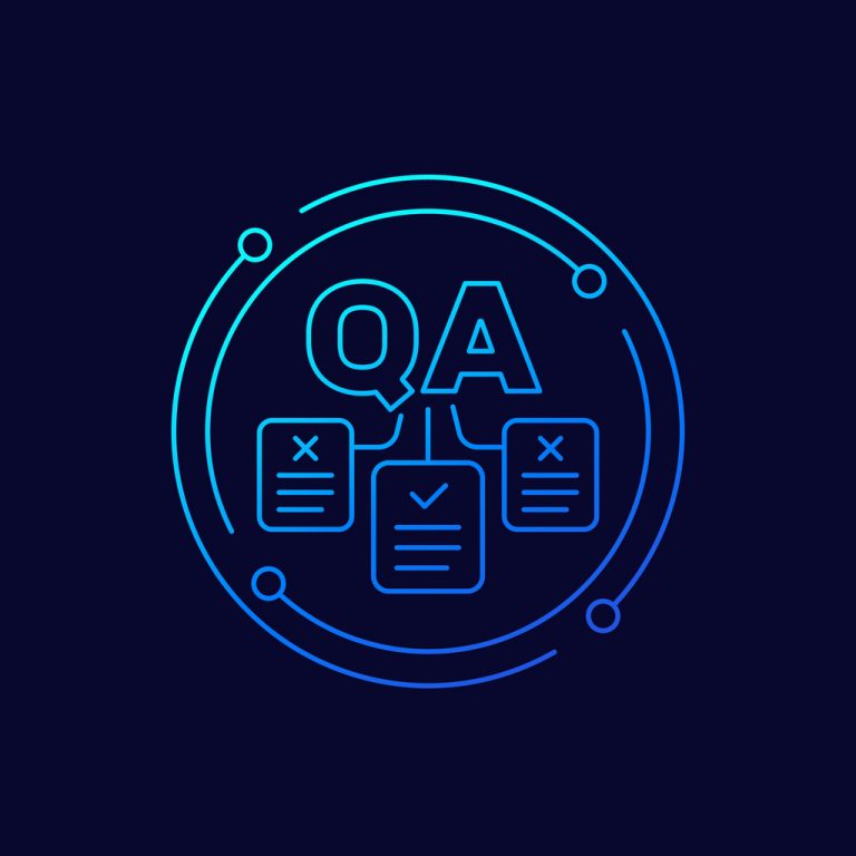 QA icon, Quality Assurance linear vector design