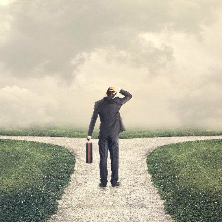 indecisive man and lost chooses the right path